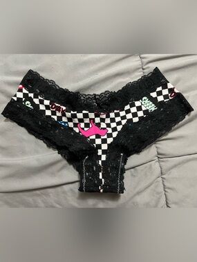 HTF Victoria's Secret PINK Cheeky Panty Racer Checkered 2018 Dog Logo Small Y2K
